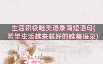 生活积极唯美语录简短语句(希望生活越来越好的唯美语录)